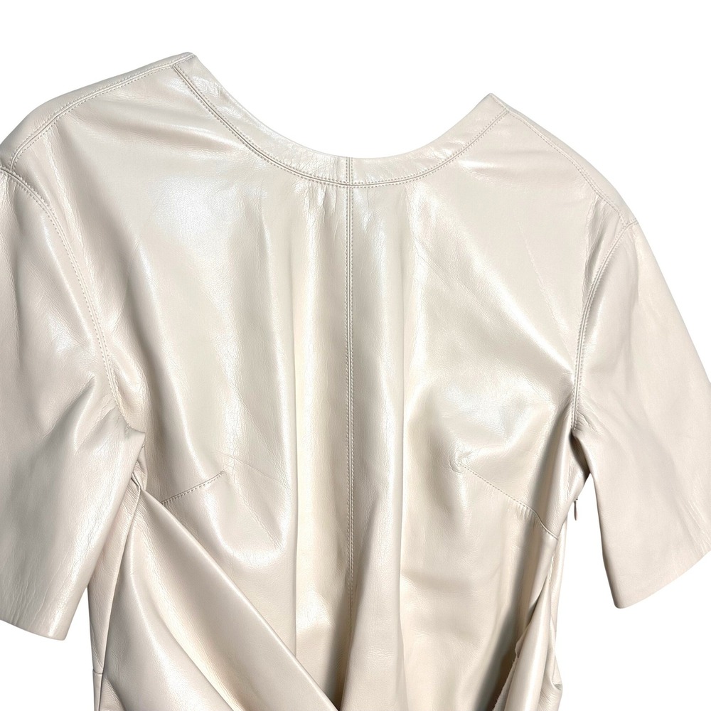 NWT Nanushka Maryl Faux Leather Chalk/Cream Fringe Knot Shift Mini Dress L - Picture 5 of 16